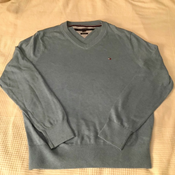 Tommy Hilfiger Light Blue Pima Cotton V Neck Sweater  Size M - Picture 1 of 8